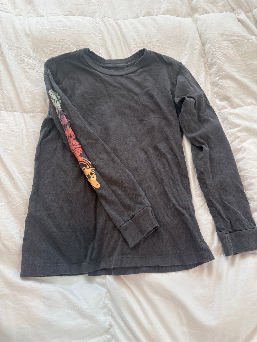 Girls' Black Long-Sleeve Tee with Colorful Sleeve Print